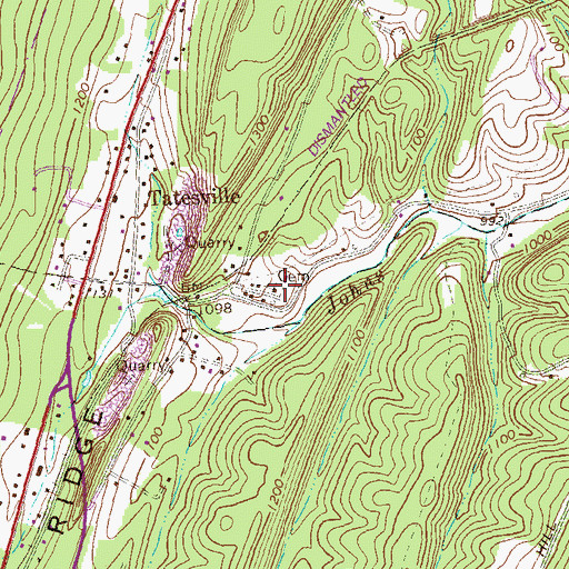 Topographic Map of Tatesville United Methodist Church Cemetery, PA