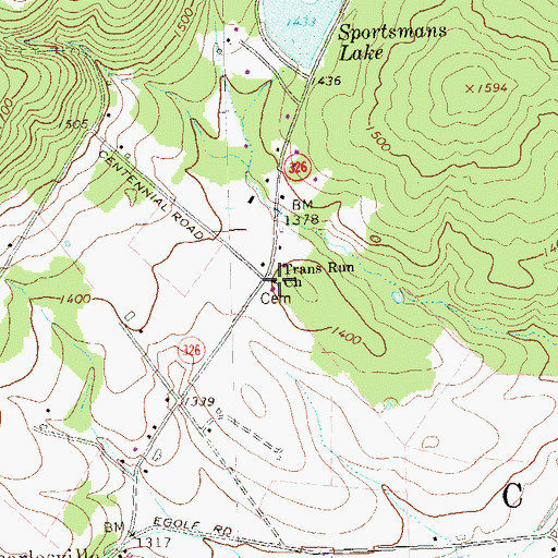 Topographic Map of Trans Run United Methodist Churchyard, PA