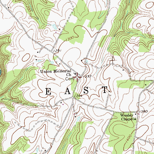 Topographic Map of Union Memorial Cemetery, PA