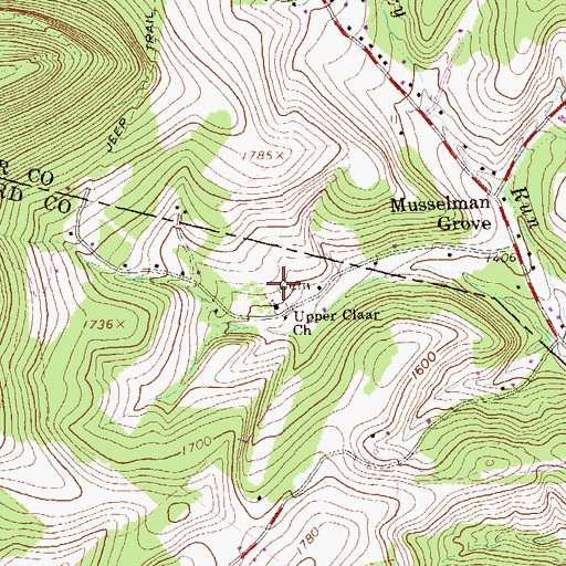Topographic Map of Upper Claar Cemetery, PA
