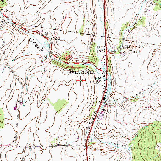 Topographic Map of Waterside Cemetery, PA