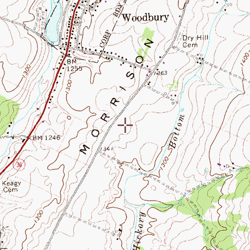 Topographic Map of Woodbury Mennonite Church Cemetery, PA