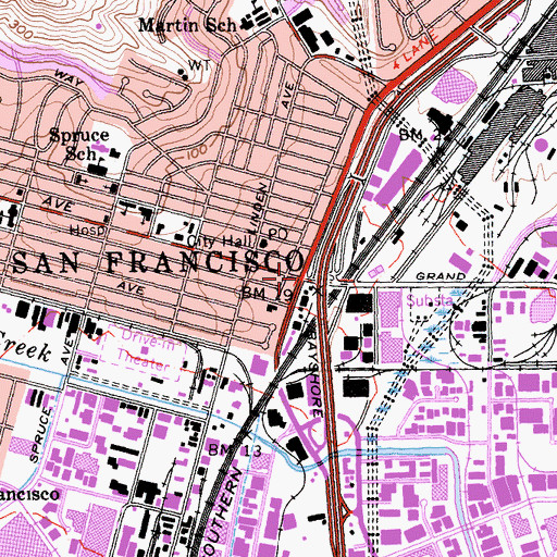 Topographic Map of South San Francisco, CA