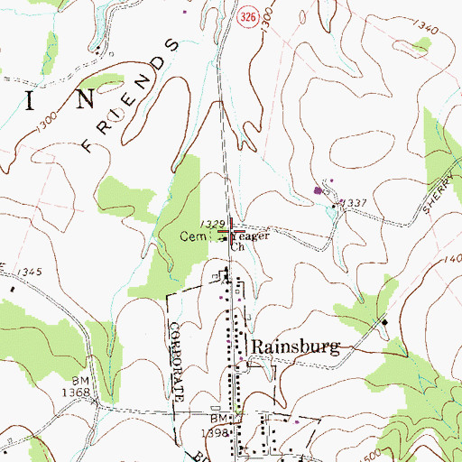 Topographic Map of Yeager Memorial Lutheran Church, PA