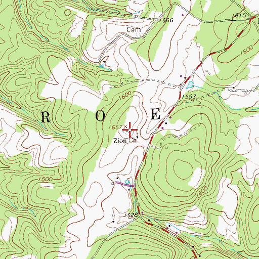 Topographic Map of Zion Lutheran Church Cemetery, PA