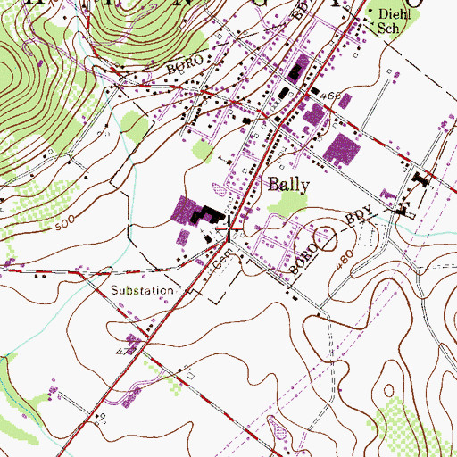 Topographic Map of Bally Mennonite Cemetery, PA