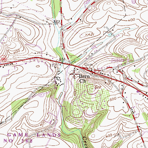 Topographic Map of Bern Church Yard Cemetery, PA