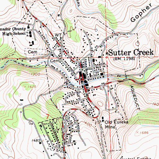 Topographic Map of Sutter Creek, CA