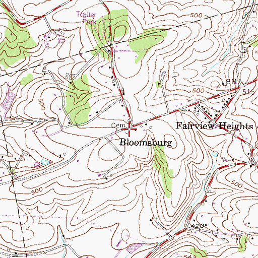 Topographic Map of Bloomsburg Meeting House Cemetery, PA