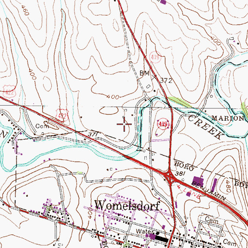 Topographic Map of Braun Cemetery, PA