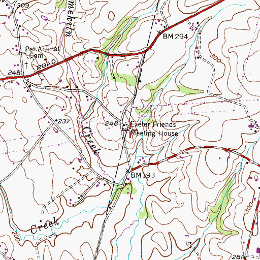 Topographic Map of Exeter Friends Cemetery, PA