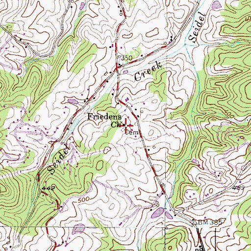 Topographic Map of Friedens Cemetery, PA