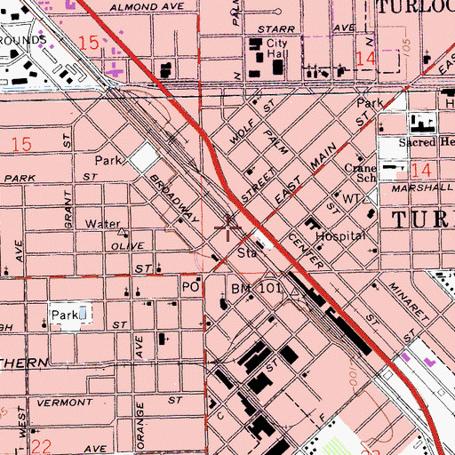 Topographic Map of Turlock, CA