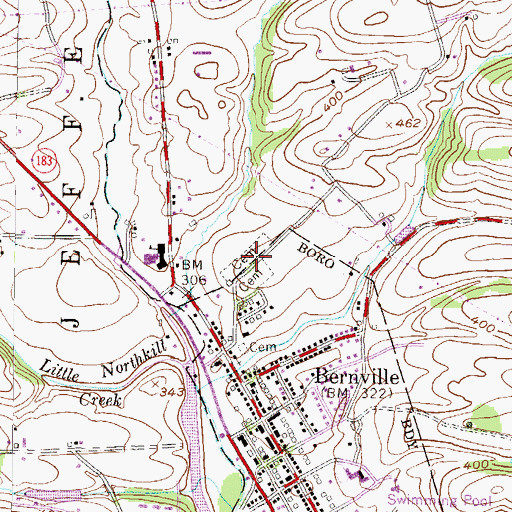 Topographic Map of Haags Cemetery, PA