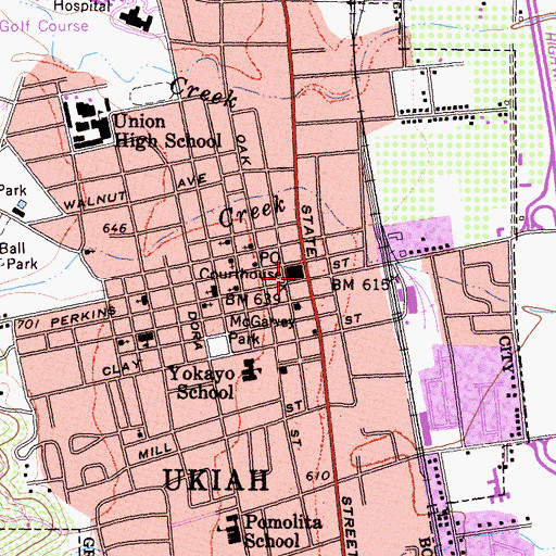 Topographic Map of Ukiah, CA