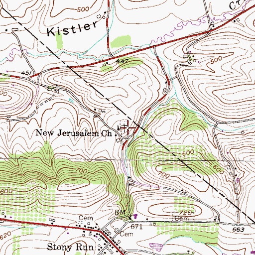 Topographic Map of Jerusalem Union Church Cemetery, PA