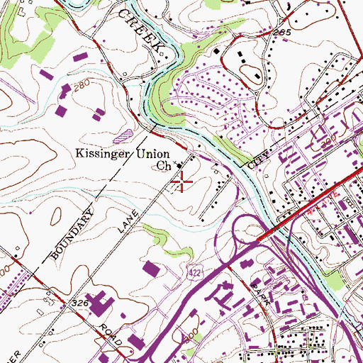 Topographic Map of Kissingers Cemetery, PA