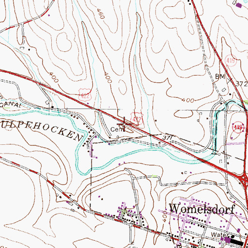 Topographic Map of Kurtz Cemetery, PA