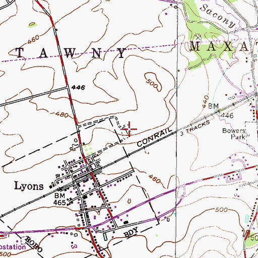 Topographic Map of Lyons Cemetery, PA