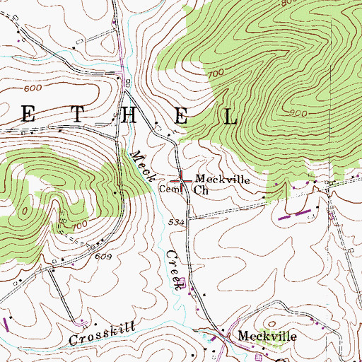 Topographic Map of Meckville Mennonite Cemetery, PA