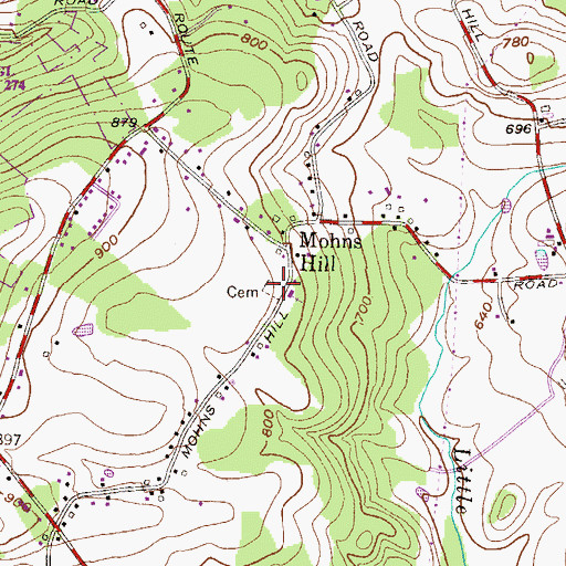 Topographic Map of Mohn's Hill Cemetery, PA