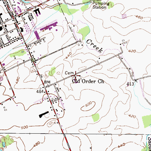 Topographic Map of Old Order Mennonite Church Cemetery, PA
