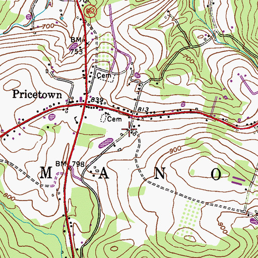 Topographic Map of Pricetown Church of the Brethren Cemetery, PA