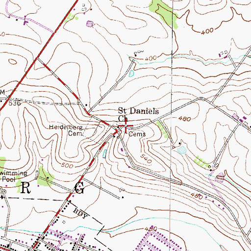 Topographic Map of Saint Daniels Church Cemetery, PA