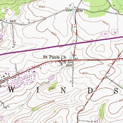 Topographic Map of Saint Pauls Smoke Church Cemetery, PA