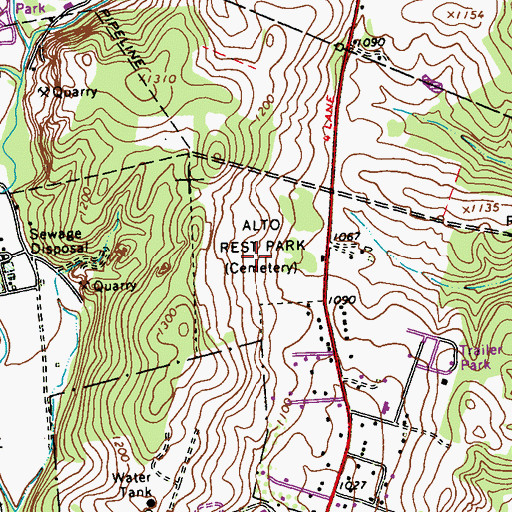 Topographic Map of Alto Reste Burial Park, PA