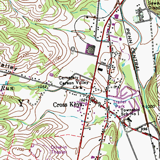 Topographic Map of Carson Valley Cemetery, PA