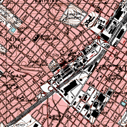 Topographic Map of Cathedral of the Blessed Sacrament Cemetery, PA
