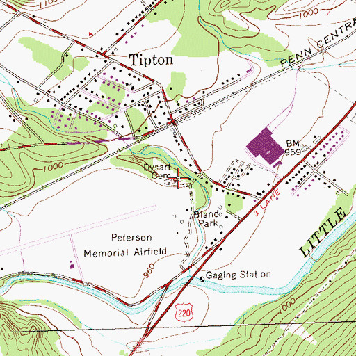 Topographic Map of Dysart Cemetery, PA