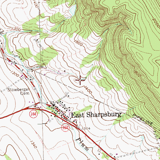 Topographic Map of East Sharpsburg Cemetery, PA