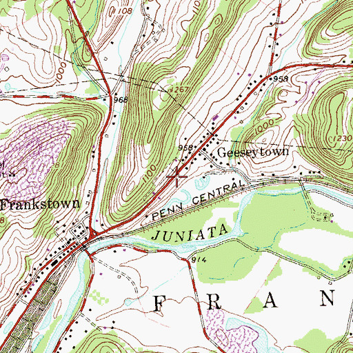 Topographic Map of Geeseytown Cemetery, PA