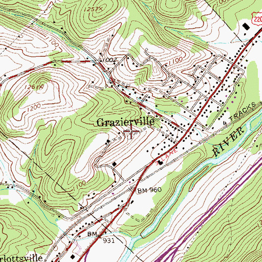 Topographic Map of Grazierville Cemetery, PA