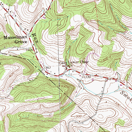 Topographic Map of Lower Claar Church of the Brethren Cemetery, PA