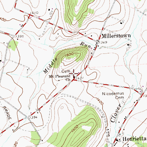 Topographic Map of Mount Pleasant Cemetery, PA