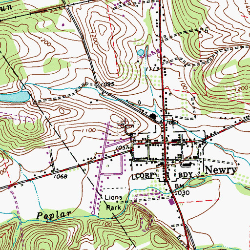 Topographic Map of Newry Lutheran Cemetery, PA