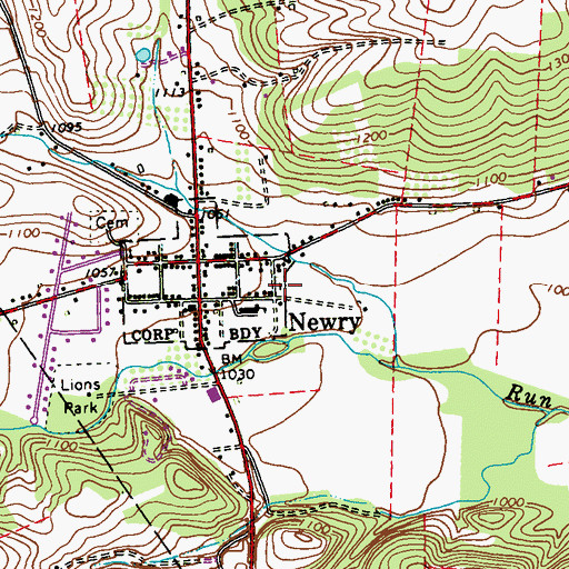 Topographic Map of Saint Patricks Old Cemetery, PA