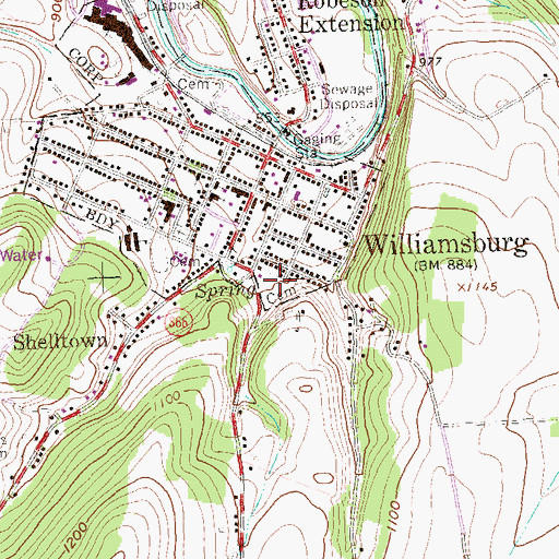 Topographic Map of Presbyterian Cemetery, PA