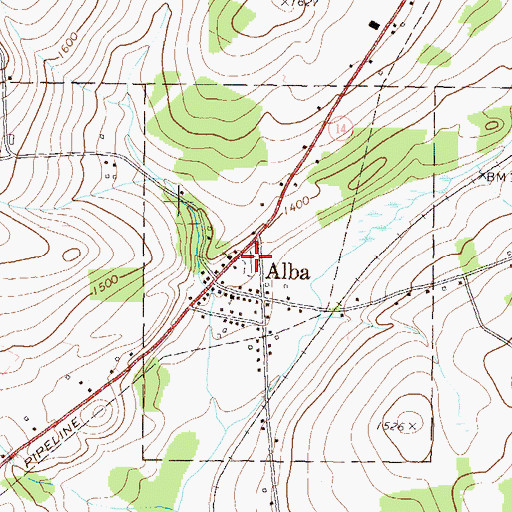 Topographic Map of Alba Cemetery, PA
