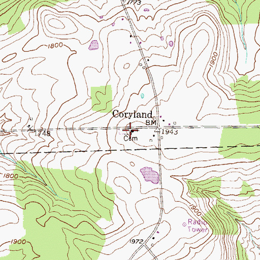 Topographic Map of Coryland Presbyterian Cemetery, PA