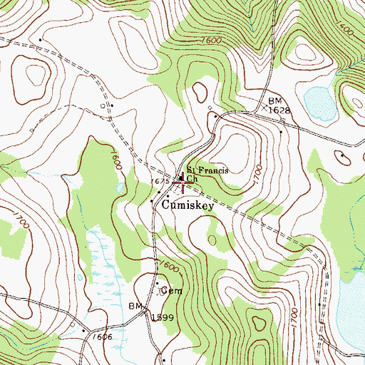 Topographic Map of Cummiskey Cemetery, PA