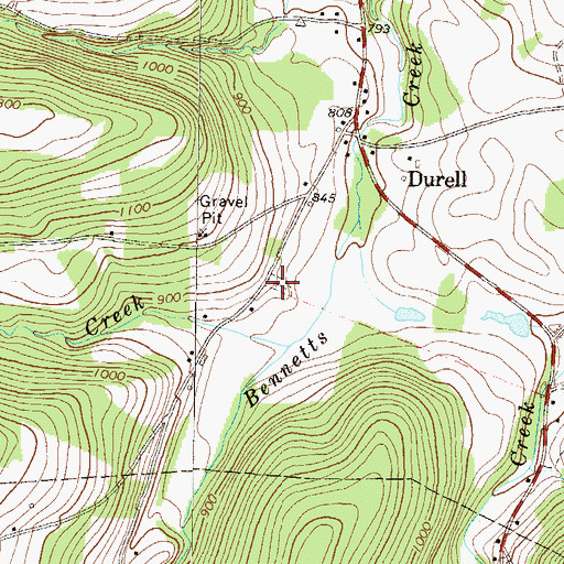 Topographic Map of Durell Cemetery, PA
