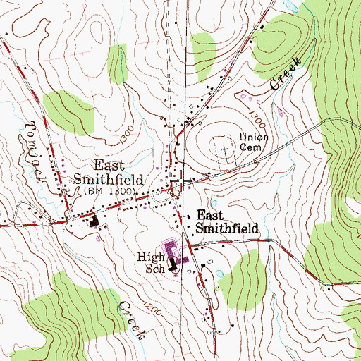 Topographic Map of East Smithfield Cemetery, PA