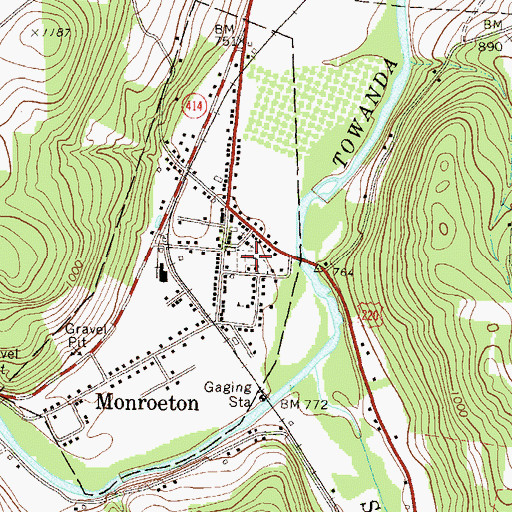 Topographic Map of Monroeton Cemetery, PA