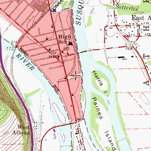 Topographic Map of Old Athens Cemetery, PA