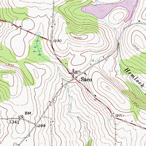 Topographic Map of Saco Cemetery, PA
