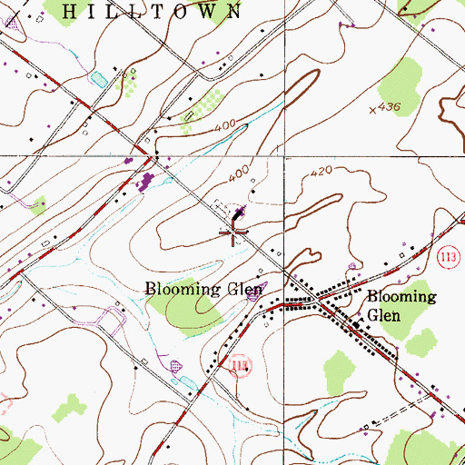 Topographic Map of Blooming Glen Mennonite Meetinghouse Graveyard, PA